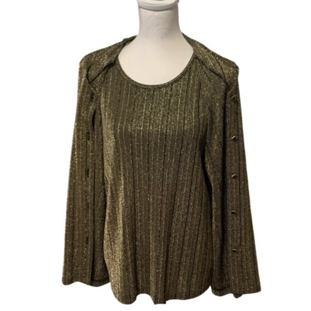 Alfred Dunner Gold & Black Sparkly Twofer Long Sleeve Top Made in USA - Size 12
